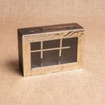 CAJA DE TÉ BASE DE MADERA Y TAPA DE ALPACA DE 6 DIVISIONES
