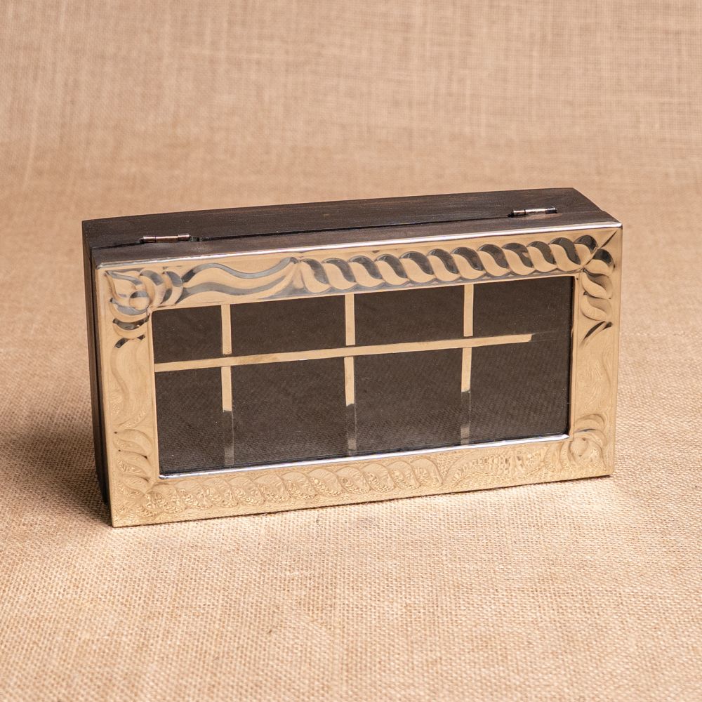 CAJA DE TE 8 DIV JV CAJA DE TÉ BASE DE MADERA Y TAPA DE ALPACA DE 8 DIVISIONES - Imagen 1