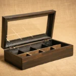 CAJA DE TÉ BASE DE MADERA Y TAPA DE ALPACA DE 8 DIVISIONES - Imagen 3