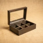CAJA DE TÉ BASE DE MADERA Y TAPA DE ALPACA DE 6 DIVISIONES - Imagen 3
