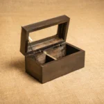 CAJA DE TÉ BASE DE MADERA Y TAPA DE ALPACA DE 2 DIVISIONES - Imagen 2