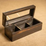 CAJA DE TÉ BASE DE MADERA Y TAPA DE ALPACA DE 3 DIVISIONES - Imagen 2
