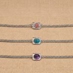 PULSERA CADENA ENTRELAZA CENTRO CUADRADO Y PIEDRA - Imagen 4