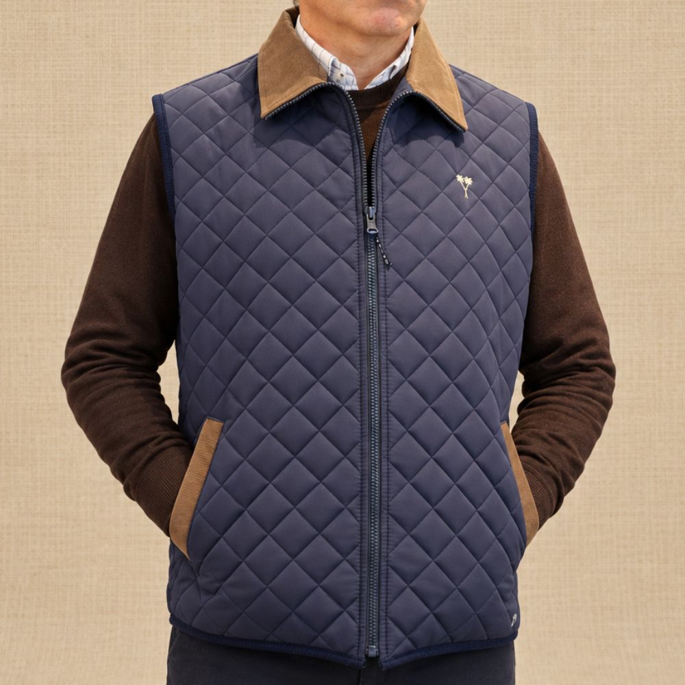 dc6081 (3) CHALECO MATELASSE DE HOMBRE CON CUELLO DE CUERO - Imagen 1
